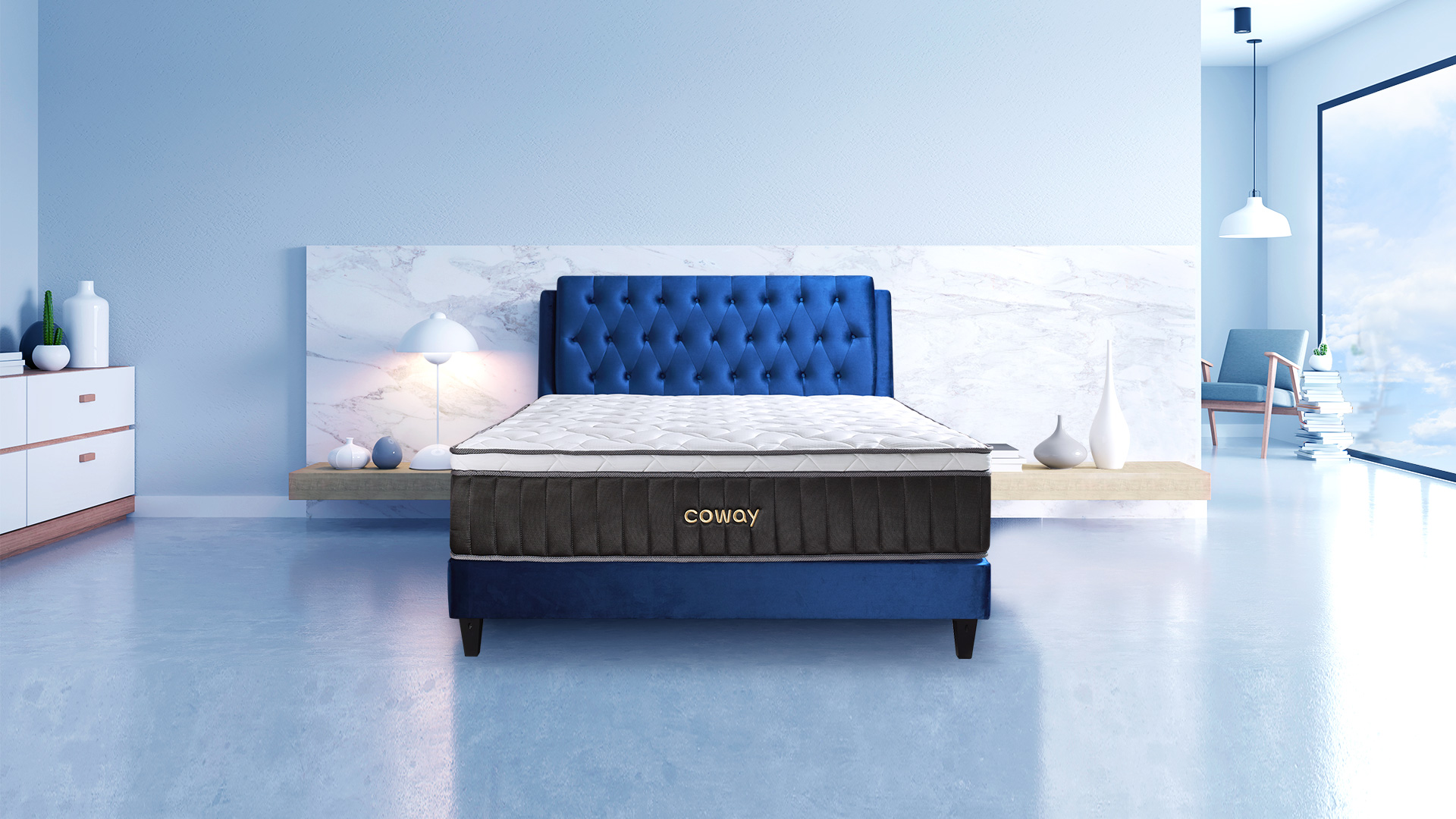 coway-malaysia-prime2-series-premium-mattress-with-dark-blue-frame